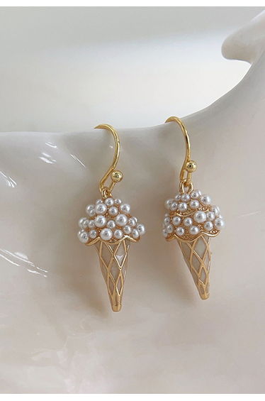 Pearl Ice Cream Cone Drop Earrings for Brunch Dates & Birthday