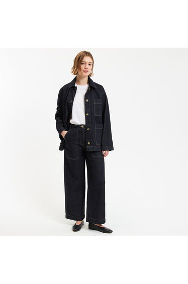 Long Straight Cut Utility Denim Jacket
