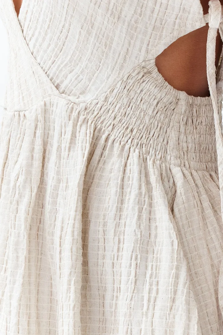 فستان بحر كتان قصير بفتحات - 3