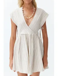 فستان بحر كتان قصير بفتحات - 2