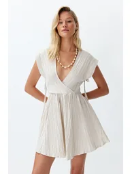 فستان بحر كتان قصير بفتحات - 5