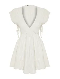 فستان بحر كتان قصير بفتحات - 6