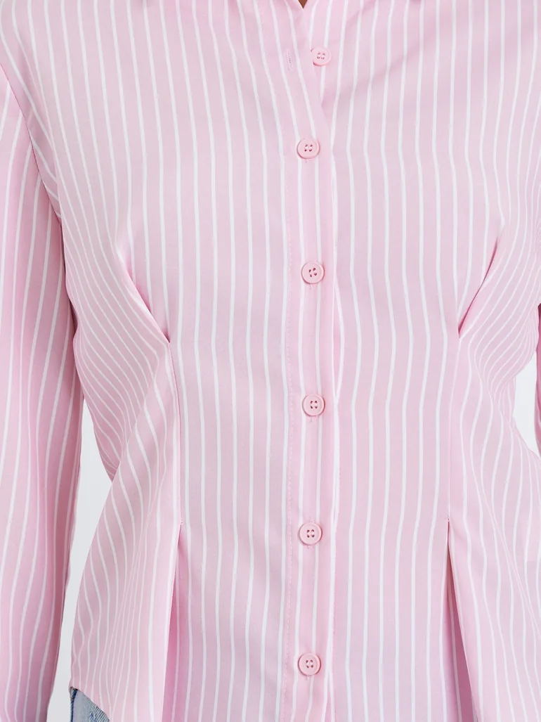 Women Pink Striped Long Sleeve Shirt - 2