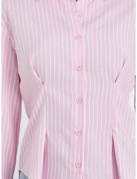 Women Pink Striped Long Sleeve Shirt - 2