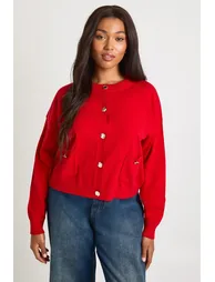 Plus Rib Knit Button Cardigan - red - 2