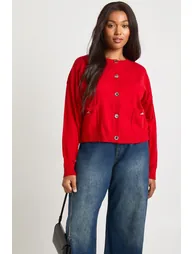 Plus Rib Knit Button Cardigan - red
