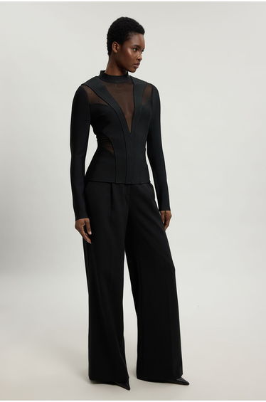 Figure Form Bandage Mesh Detail Knit Top