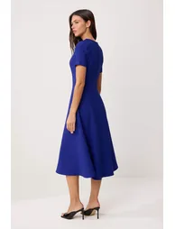 فستان ميدي بقصة مستقيمة بحافة واسعة - أزرق - 3