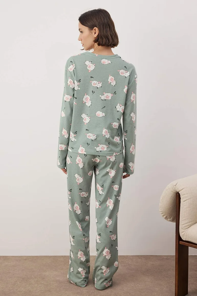 Mint plaid / checkered 30/1 supreme knitted pajama set - 3