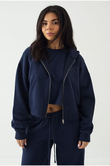 DSGN Studio Sport Training Club Boxy Zip Through Hoodie - navy