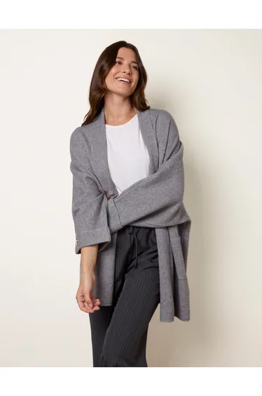 كارديغان بلو فانيلا رمادي محبوك بأكمام طويلة