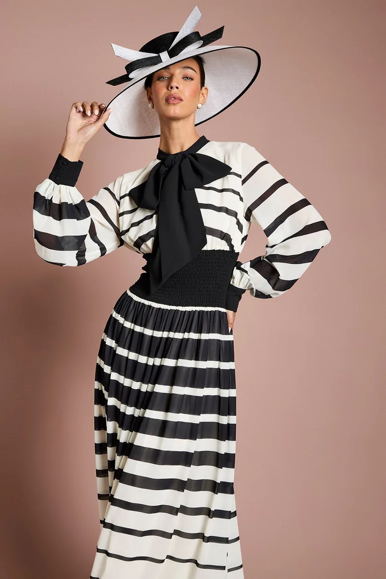 Lisa Tan Bow Neck Stripe Print Maxi Dress - 3