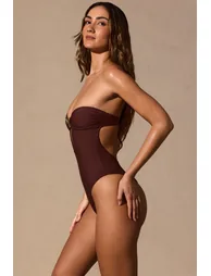 Cut-Out Bandeau Swimsuit in Espresso Brown - 2