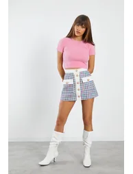 Column Mini Skirt with Check Prints - 2