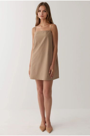 Square Collar Relax Mini Dress with Pockets