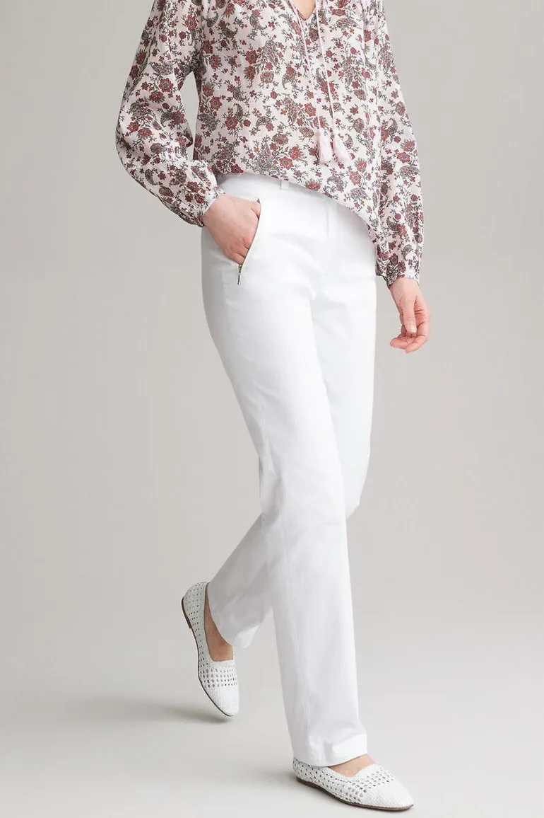 Stretch Cotton Satin Trousers, Length 30.5" - 1