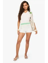 Collared Knitted Vest - cream