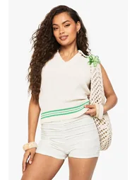 Collared Knitted Vest - cream - 1
