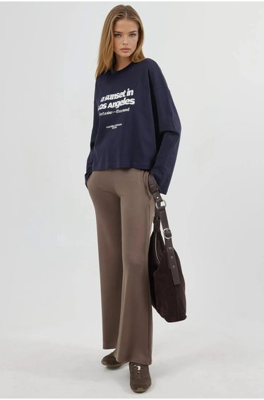 BUSEM Relaxed Fit Long Sleeve Crew Neck Blouse