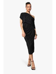 Tall Plisse Off The Shoulder Midi Dress - black - 1