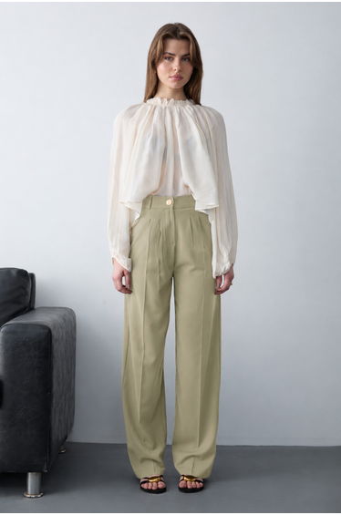 Light Khaki High Waist Wide Leg Woven Trousers
