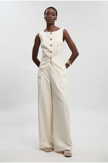 Tailored Linen Wide Leg Trouser