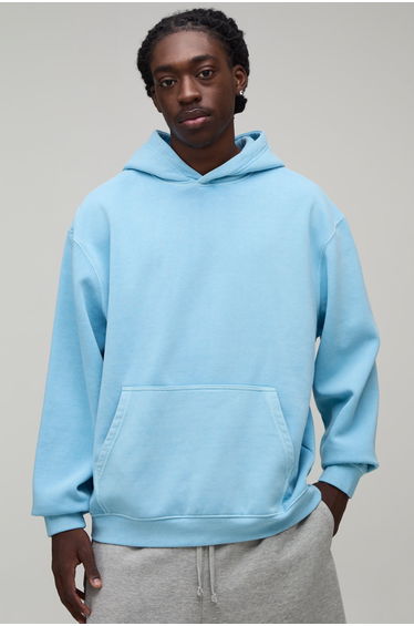 Oversized Over The Head Washed Hoodie - light blue