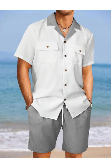 Men Pocket Detail Shirt and Drawstring Shorts Set