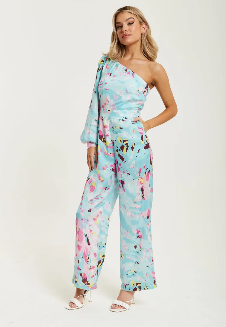 جمبسوت نسائي بطبعة تجريدية لون أزرق  - 3