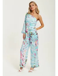 جمبسوت نسائي بطبعة تجريدية لون أزرق  - 3