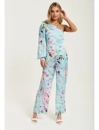 جمبسوت نسائي بطبعة تجريدية لون أزرق 