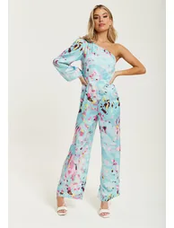 جمبسوت نسائي بطبعة تجريدية لون أزرق  - 1