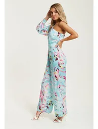 جمبسوت نسائي بطبعة تجريدية لون أزرق  - 4