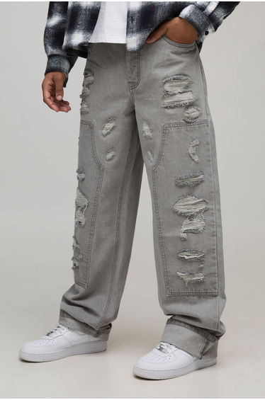 Relaxed Fit Ripped Carpenter Jeans - light grey