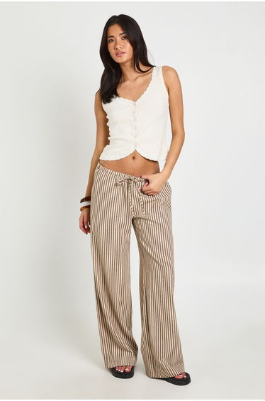 Ribbed Lace Trim Vest Top - ecru