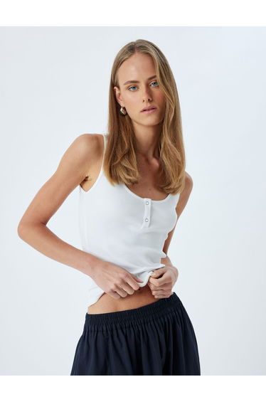 Corduroy Undershirt Thick Strap Button Detail Cotton