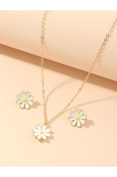 Pack of 2 - Flower Pendant Necklace with Earrings