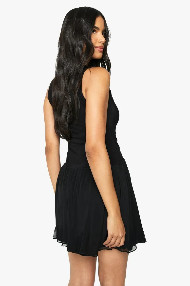 knee length dresses for ladies Mesh Insert Skater Dress – AX Paris