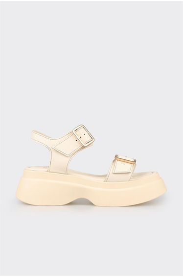 Beige Leather Women's Wedge Heel Sandals