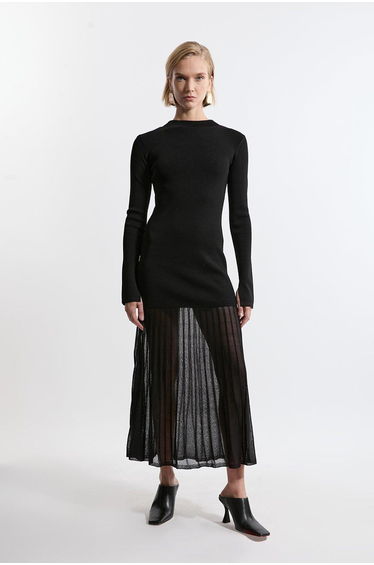 Viscose Blend Knit Sheer Skirt Midaxi Dress