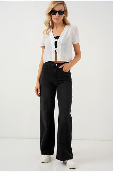 BDART Textured V-Neck Tie Crop Top