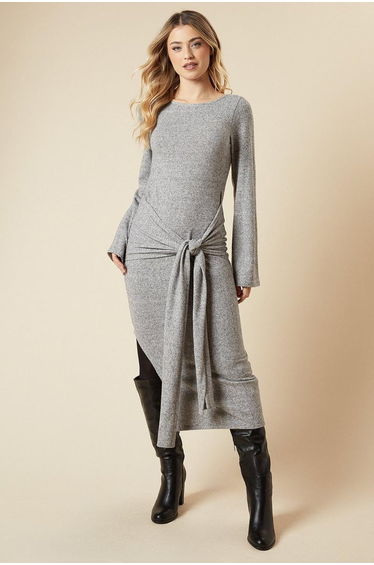 Brushed Tie Front Midi Dress