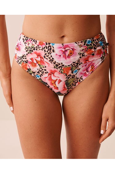FLORAL LEOPARD Draped Mid Waist Bikini Bottom