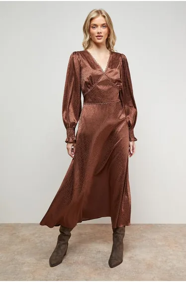 Jacquard Satin Midi Dress