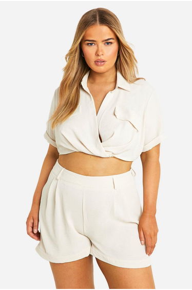 Plus Twist Front Short Sleeve Shirt Co-ord