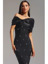 فستان ماكسي بنمط شرائح بفيونكة بكتف واحد بلا أكمام - 2