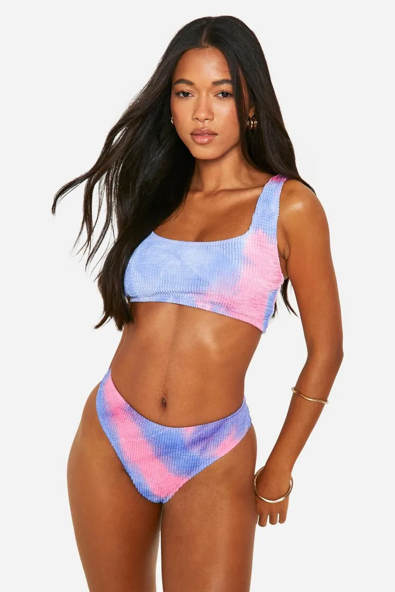 Tie Dye Crinkle Hipster Bikini Brief - pink - 1