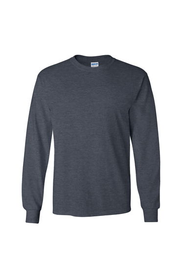 Gildan Mens Plain Crew Neck Ultra Cotton Long Sleeve T-Shirt - Dark Heather