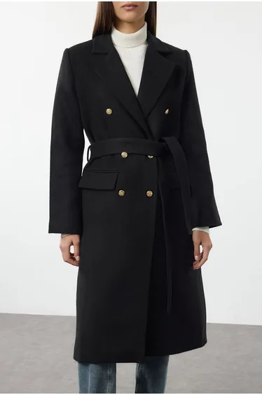 Black Fitted Belted Coat