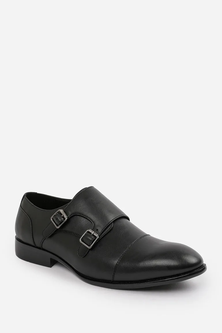 DOMINIC MEN'S FORMAL KEITH BUCKLE TWIN MONK SHOES IN BLACK FAUX LEATHER - 4